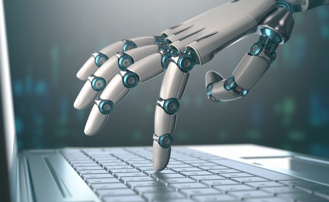 Cybersecurity team working together in a modern digital workspace